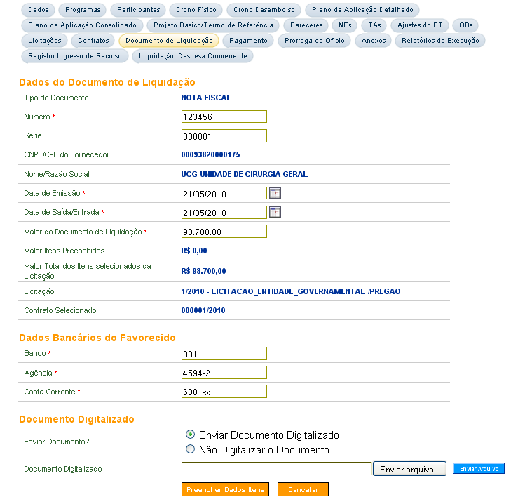 Preenche os dados do documento de