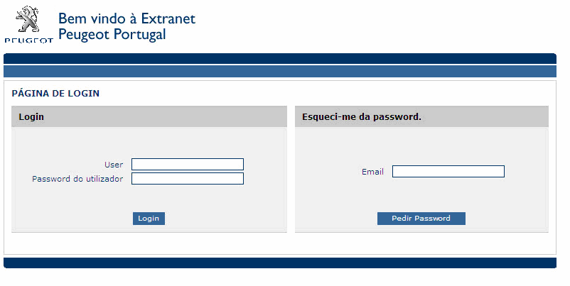 Menu Conteúdo Autenticação Extranet Peugeot Entrando na página de login da Extranet usando os dados de autenticação de