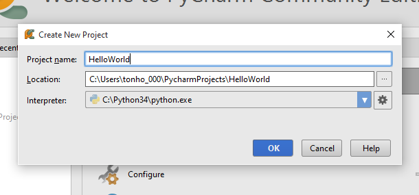 Executando o PyCharm e criando um novo