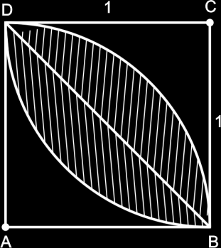 Dos vértices A e C são traçados dois arcos de circunferência de 0.