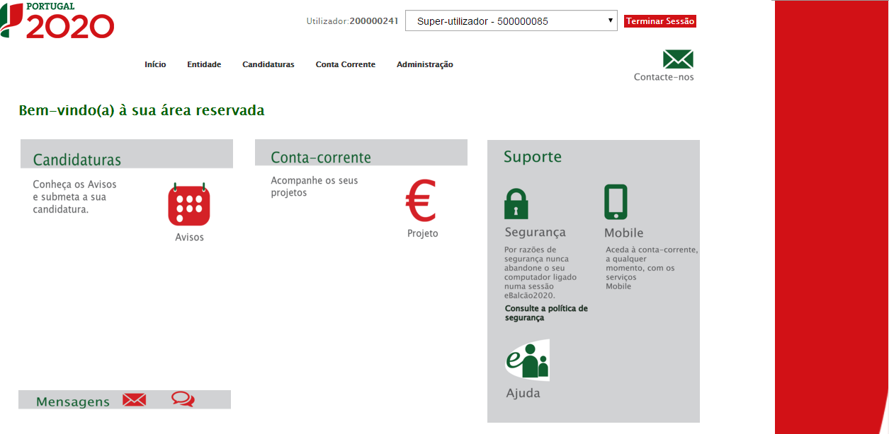 2.1 Acesso à aplicação Módulos Contratos A aplicação encontra-se disponível no website Portugal 2020, no menu Balcão 2020.