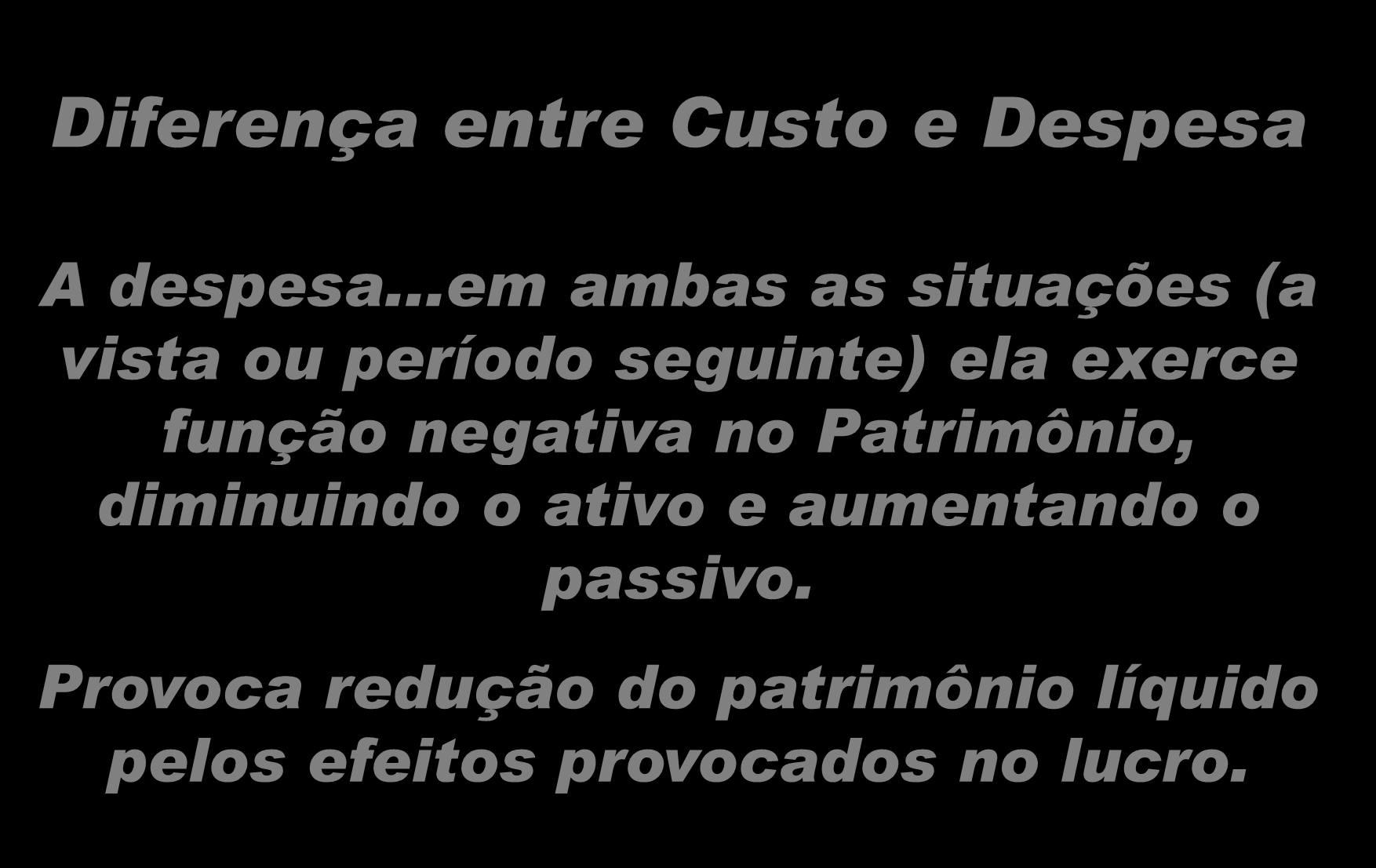 Diferença entre Custo e Despesa A despesa.