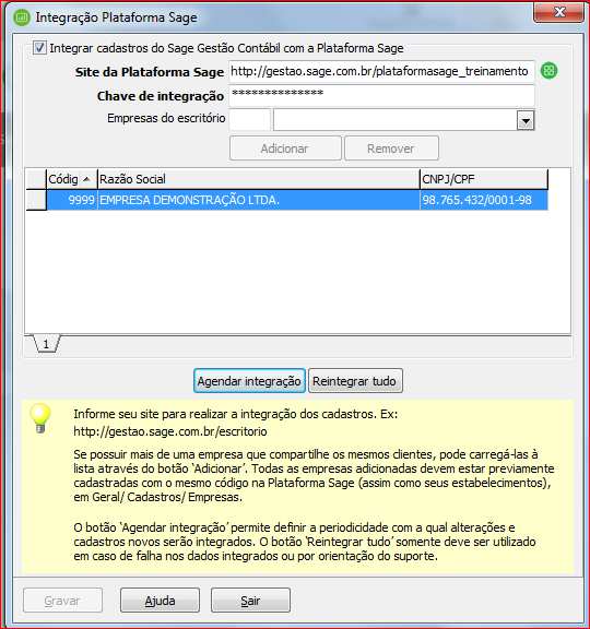 4.3. Integrações Nesta tela é definida a chave de integração e o e-mail do administrador.