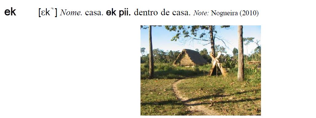 Nota para informar a fonte dos dados Vejamos alguns exemplos de Micro estrutura do dicionário Wayoro-Português. (1) Exemplo de entrada com palavra polissêmica.