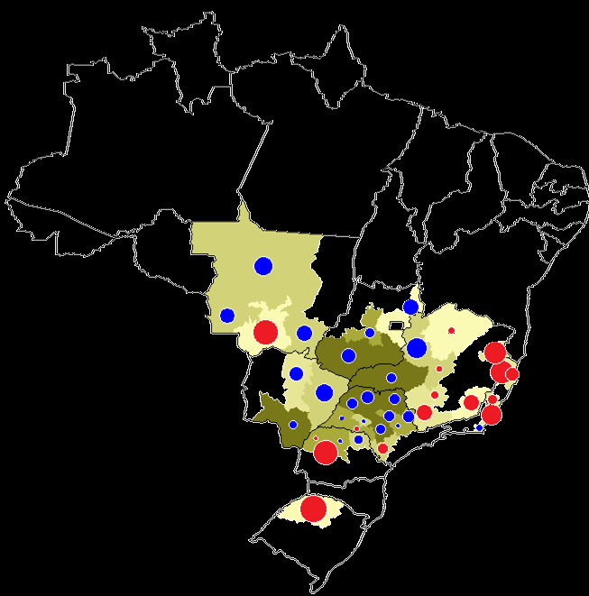 Moagem de cana-de-açúcar por mesorregião do Centro-Sul na safra 2012/2013 Moagem (mil toneladas) 28.489 95.292 11.475 28.488 2.616 11.474 851 2.