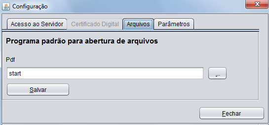 Botão Salvar: destinado a salvar os dados digitados e abrirá janela Configurações Gerais; Botão Sair: destinado a sair da tela em uso.