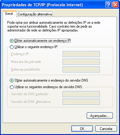 5. Certifique-se que as opções Obter automaticamente um endereço IP" e " Obter automaticamente o endereço do servidor DNS" estão