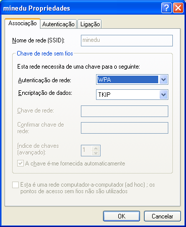 10. Insira no campo Nome de rede (SSID)": minedu 11.