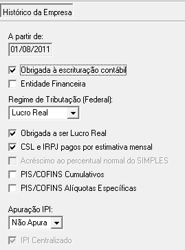 3 Histórico dos Estabelecimentos: Será preenchido com as informações estaduais de cada estabelecimento da