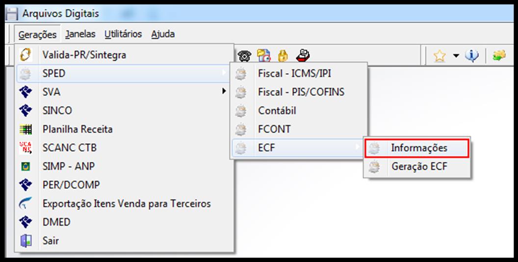 Arquivos Digitais Contábil Fiscal 2.3 ARQUIVOS DIGITAIS Procedimentos a serem realizados no módulo de Arquivos Digitais. 2.3.1 INFORMAÇÕES PARA GERAÇÃO DO SPED ECF A geração do SPED ECF ficou dividida em Informações e Geração ECF.