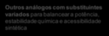 Planejamento do omeprazol Composto líder CH 2 S- Análogos para achar composto com maior atividade CH 3 e COOCH 3 composto extremamente potente mas quimicamente lábil Outros