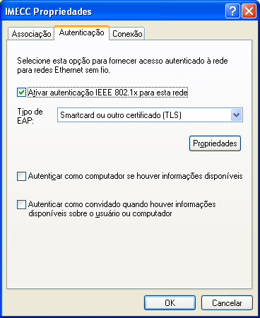 dados: WEP Ative a opção Chave fornecida automaticamente Desative a opção Esta é uma rede de computador a computador (ad hoc) 6. Selecione a aba Autenticação.