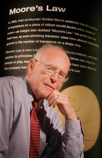 Gordon E. Moore Moore's law is the observation that, over the history of computing hardware, the number of transistors on integrated circuits doubles approximately every two years.