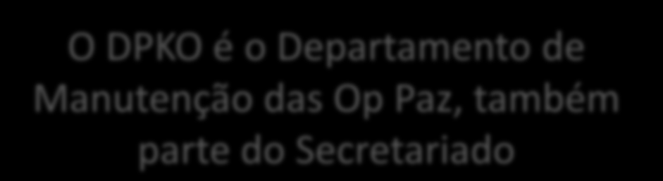 O Secretário-Geral da ONU chefia o Secretariado O DPKO é o Departamento de Manutenção das Op Paz, também