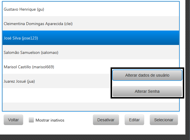 4.3.4. Tela de Edição de Usuários Ao se apertar o botão Editar será exibida uma nova tela para edição de usuários.