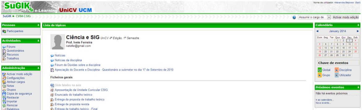 Figura 5 Bloco de Administração 4. Grupos de disciplinas Conjuntos de disciplinas disponíveis no moodle; 5. Utilizadores ativos: Lista de utilizadores conectados ao moodle; 6.