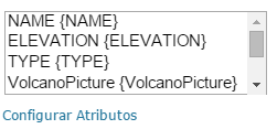 8 1. Abra as propriedades para a camada Vulcões e escolha Configurar Popup. 2. Na caixa Título do Pop-up, exclua o texto até o campo {NAME}.