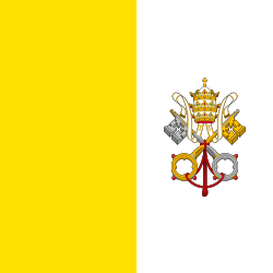 HISTÓRIA DA BANDEIRA A bandeira do Vaticano consiste de duas bandas verticais em amarelo (à tralha) e branco, com as chaves cruzadas de São Pedro e a mitra papal centradas na banda branca.