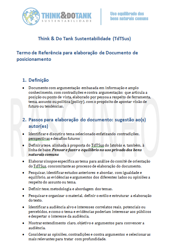 Documento de Posicionamento Elaboração de Termo de Referência para autor Produção de texto Consulta ao