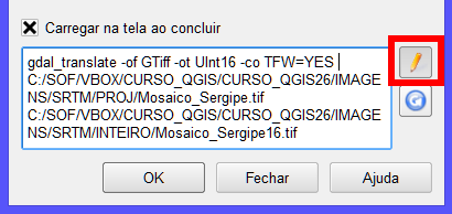 Transformação Radiométrica Conversão de Float32 para UInt16 Edite o comando GDAL