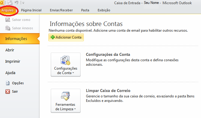 Como Configurar uma conta de e-mail no Microsoft Outlook 2010.