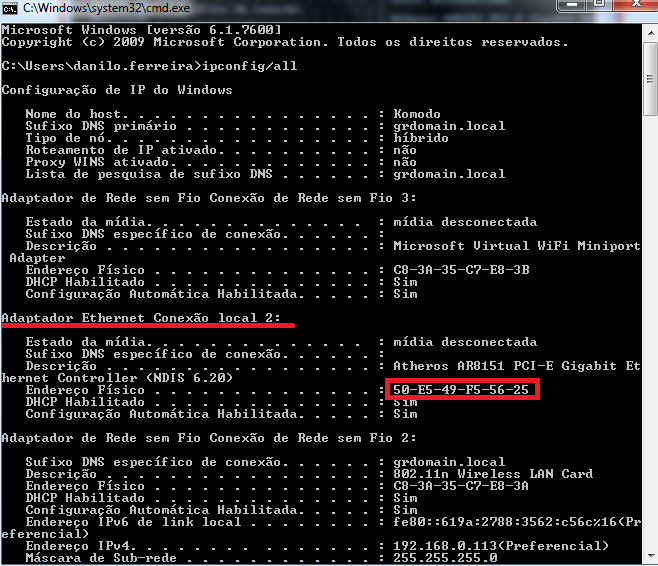 14 C ) Aparecera uma tela preta D ) Em frente seu nome > digitar ipconfig/all e tecle enter.