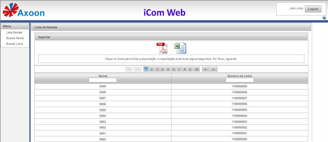 5. Utilizando as funcionalidades do icom Web Tela inicial do programa de gerenciamento de Ramais.