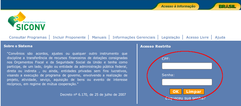 do Concedente deverá acessar o endereço www.convenios.gov.br e clicar em Acessar o SICONV, conforme Figura 1.