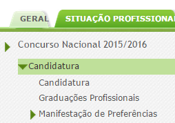 2.3 Módulo Candidatura 2.3.1 Menus da aplicação Após entrada no ecrã inicial, o utilizador deverá selecionar o separador Situação Profissional.