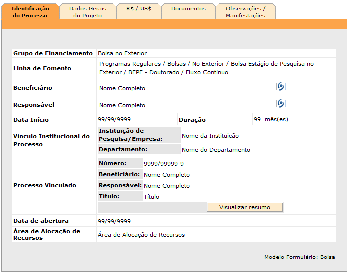 Aqui você pode ver todos os dados do seu processo, bem