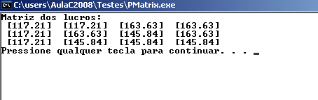 7.2 Matrizes Problemas Resolvidos Problema 8 Petróleo #include <stdio.h> const int m = 3; const int n = 4; main() int i, j, k; float s, C[m][n], v[m] = 4.12, 8.74, 3.
