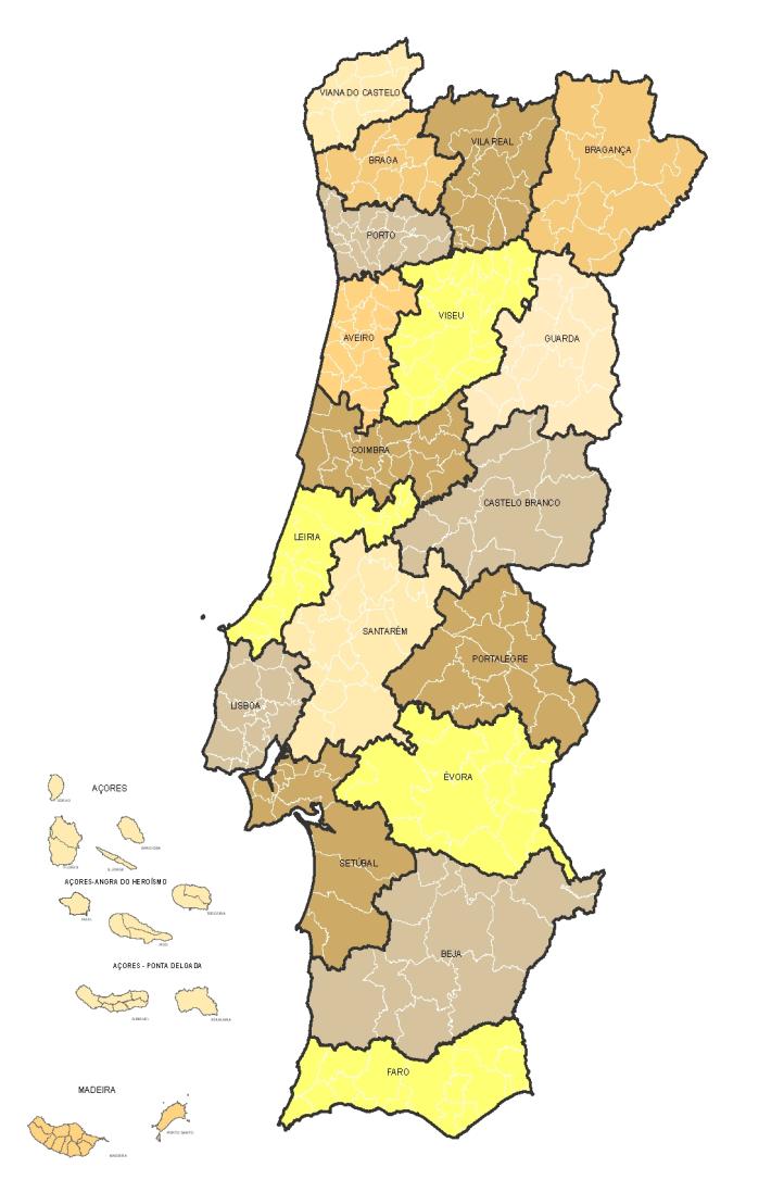 Ensaio para a reorganização da estrutura judiciária 18 + 2 comarcas, isto é: 18 distritos administrativos (subdividindo os distritos de Lisboa e do