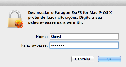 22 Desinstalar o Controlador Para desinstalar o Paragon ExtFS for Mac OS X, proceda da seguinte forma: 1.