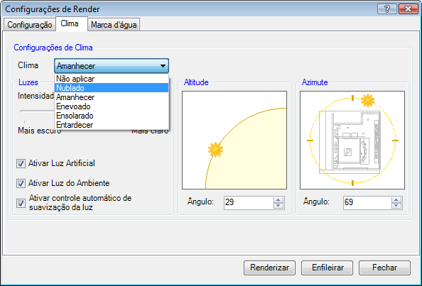 4.4 Climas Uma novidade implementada nesta versão do plugin é a funcionalidade de Clima na janela de Configurações do Render.
