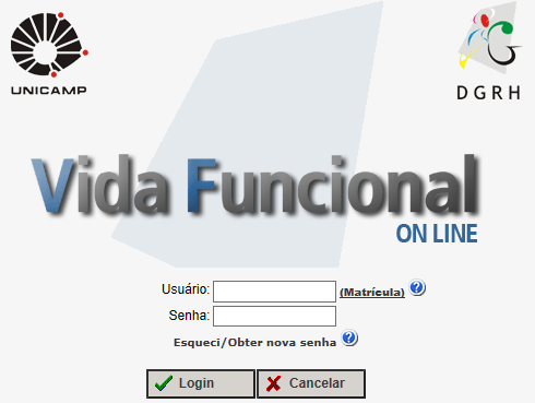 no endereço http://www.dgrh.unicamp.br/links/vida-funcional-online ou na página da DGRH http://www.dgrh.unicamp.br e clicar no ícone do sistema, conforme figura 2.