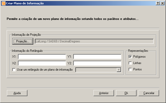 Figura 28 Configuração da projeção do plano. 17. Clicar em <OK> para salvar a configuração da projeção. 18.