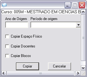 Figura 5.4 OBS 5.1: Caso não tenha sido criada nenhuma turma para oferta de disciplinas no período atual, é possível Copiar o que foi ofertado em um período anterior.