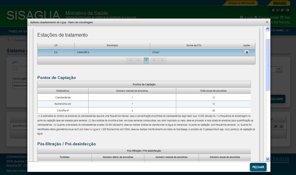 CADASTRO > SAA Visualizar plano de amostragem Passo 2: