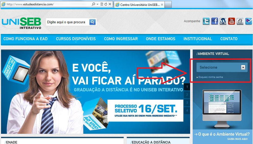 2. Ao abrir a página principal do site do Centro