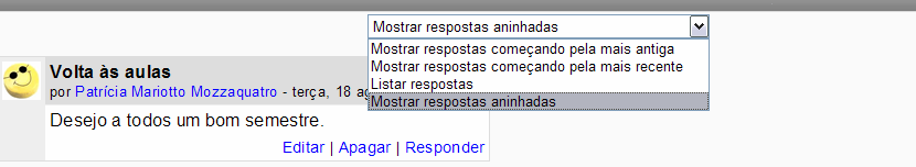 Uma única discussão simples O tópico do fórum aparece em uma única página. Usado para organizar discussões breves com foco em um tema preciso. Obrigar todos a serem assinantes?