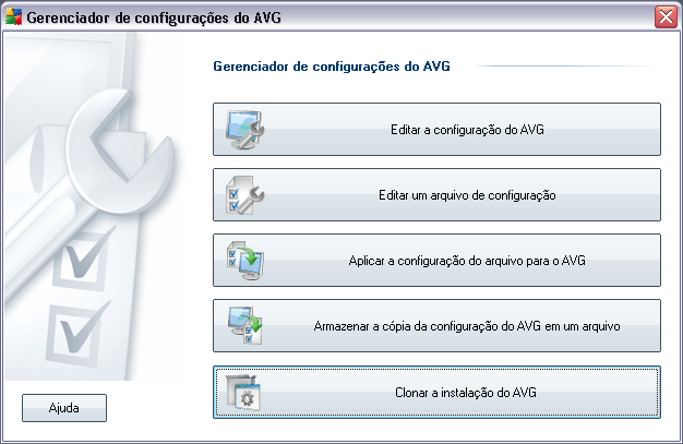 8. Gerenciador de Configurações do AVG O Gerenciador de Configurações do AVG é uma ferramenta adequada principalmente para redes pequenas que permite copiar, editar e distribuir as configurações do