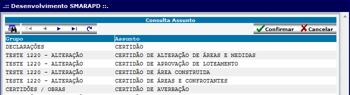 Após escolher o campo, digitar a informação a ser buscada e clicar no botão apresentar os registros correspondentes ao filtro realizado.