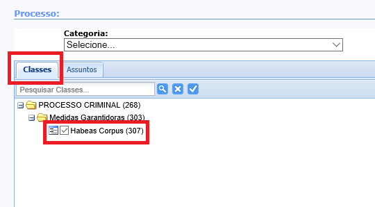 Isto fará com que o sistema abra a tabela das TPU S, já com a classe selecionada no cadastro do advogado/promotor/procurador/defensor realizado no portal do