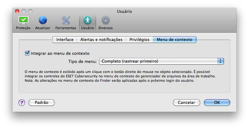 Para fornecer segurança máxima ao seu sistema, é fundamental que o programa seja configurado corretamente. Modificações não autorizadas podem resultar na perda de dados importantes.