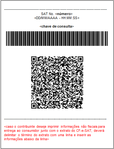 Figura 7 Exemplo de rodapé de extrato de CF-e-SAT, em bobina contínua de papel largo (8cm), com o código de barras