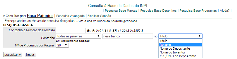 Segue, como exemplo, uma busca na qual o interessado procura por mesa que possa ser convertida em banco.