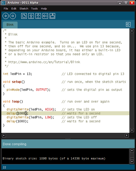 Imagem 13: Interface de programação Fonte:a/software/examples/http://pt.wikipedia.org/wiki/Ficheiro:Arduino_IDE_- _v0011_alpha.
