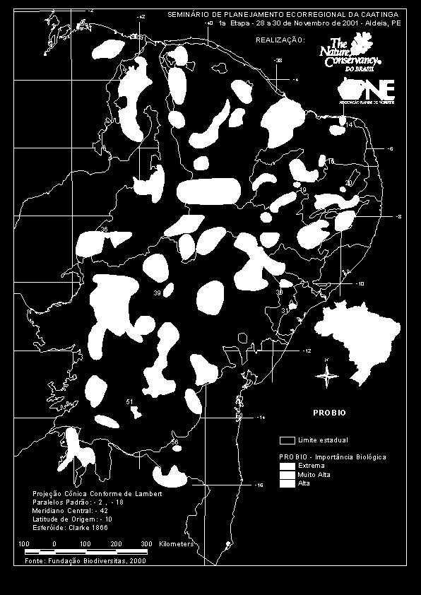 Em 2000, 57 áreas prioritárias (6,3% das 900 do país)