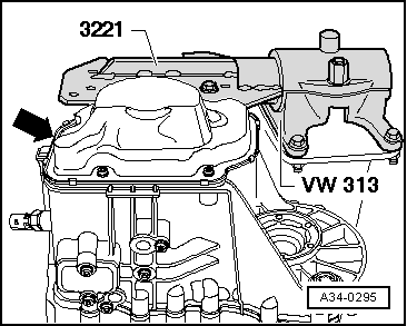 Gol 2013, Voyage 2013 3 6.6.1 Desmontagem Fixar a transmissão no Suporte para VW643 ou VW 643/1 -VW 313- ou Cavalete giratório para motor e transmissão -VAS 6095- -setas- conforme indicado.