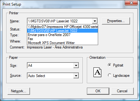 Tela 109 Configurando uma impressora no GNFePrinterSetup Após selecionar a impressora, é possível ajustar algumas configurações apresentadas na tela Form Configuration, como